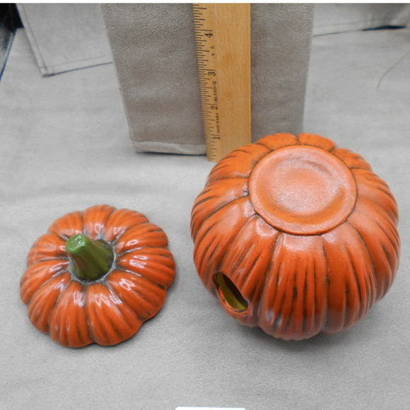 Vintage Jack O'Lantern Halloween Pumpkin 5" Round 5.5" Tall w/Hole for Light - Picture 9 of 10